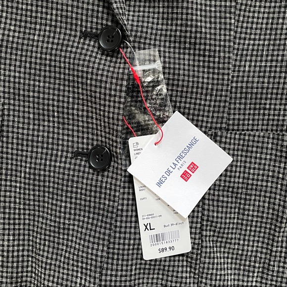 ***SOLD*** Ines De La Fressange Paris x Uniqlo | Linen Cotton Checkered  Blazer - Picture 6 of 13